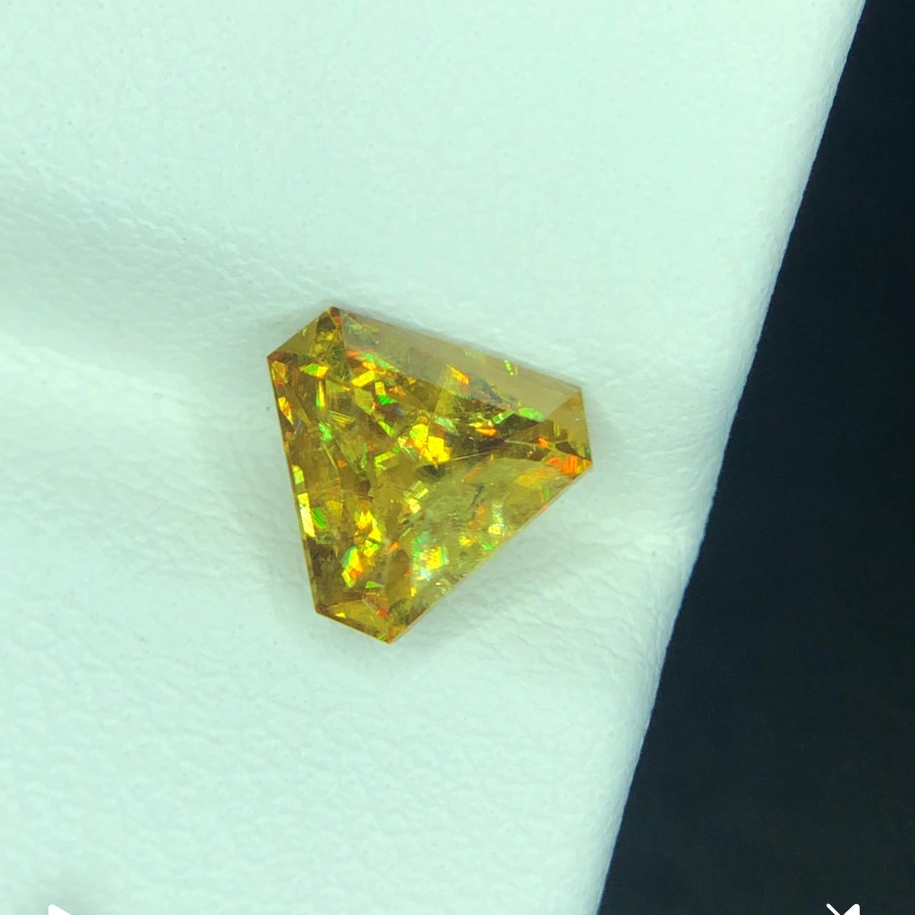 Rare 1.35 Ct Green Sphene- Triangle Cut, High Brilliance Gem