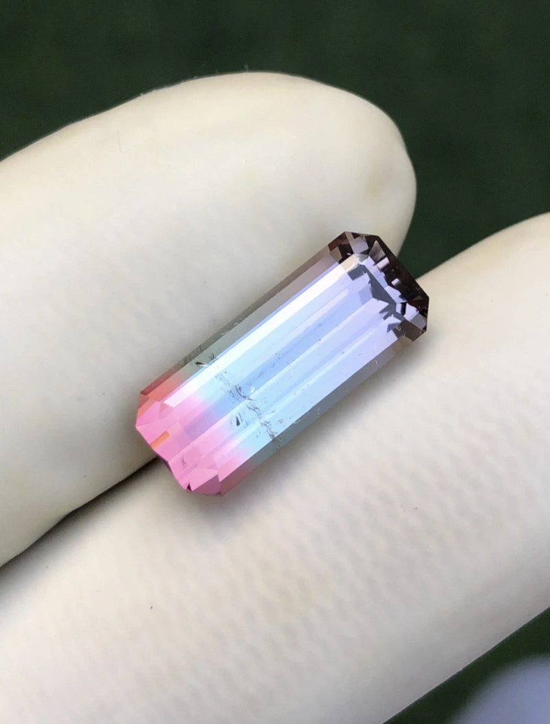 6.207 Crt Perfect Emerald Cut Bi Colour Tourmaline From Afghanistan - Gemstone