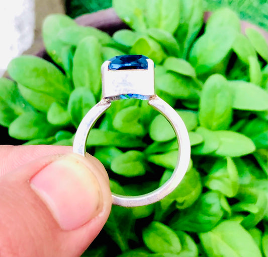 Electric Blue Topaz Silver Ring 14G 925 Silver Beautiful Big Ring Hand Made - Gemstone