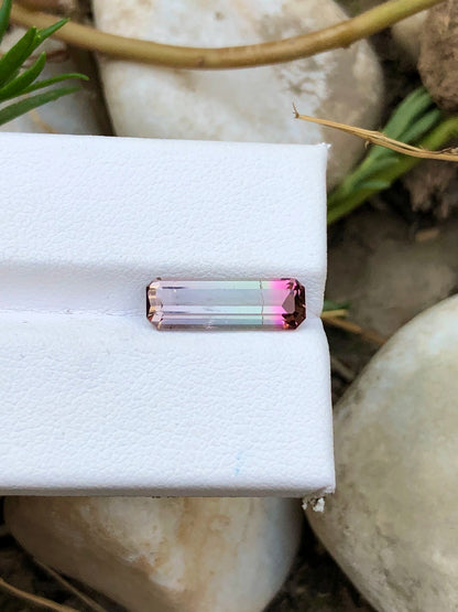 Tourmaline 3.10 Ct Long Emerald Cut Beautiful Bi Colour Tourmaline - Gemstone