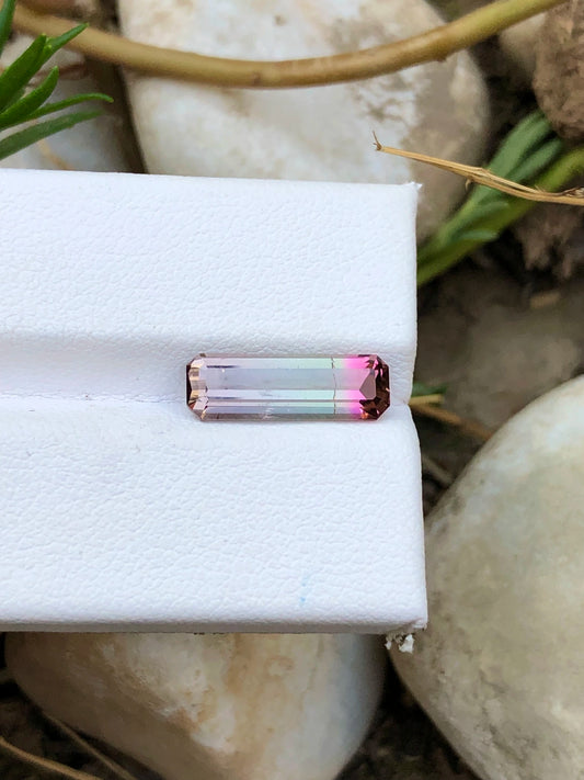 Tourmaline 3.10 Ct Long Emerald Cut Beautiful Bi Colour Tourmaline - Gemstone