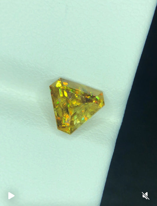 Rare 1.35 Ct Green Sphene- Triangle Cut, High Brilliance Gem