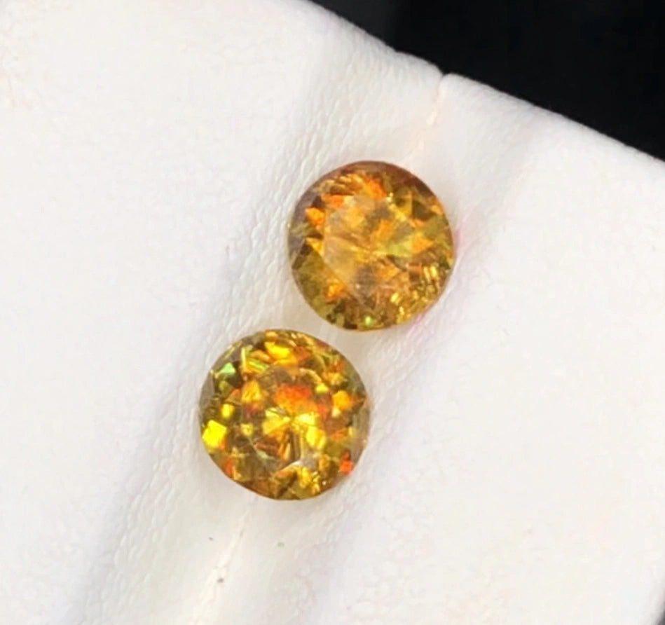 Sphene Matching Pair 2.40 Ct Fancy Cut  Fire Sparkling Yellow Sphene