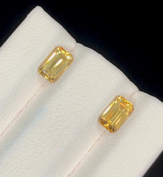 Yellow Zircon Pair 1.95 Ct Perfect Emerald Cut Yellow Zircon Pair - Gemstone