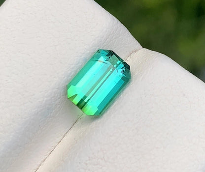 1.95 Ct Neon Green-Blue Tourmaline - Emerald Cut Gemstone Afghanist - Gemstone