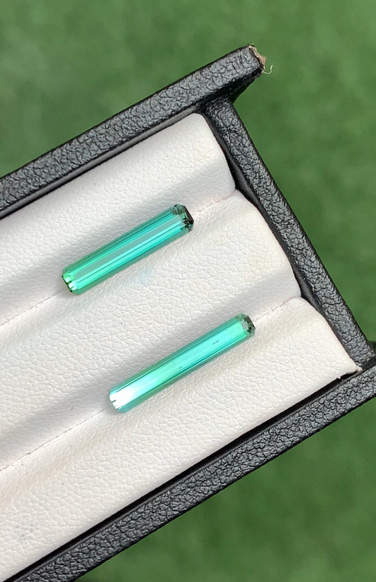 2.70 Crts Emerald Cut Blueish Green Two Pieces TOURMALINE from AFG - Gemstone