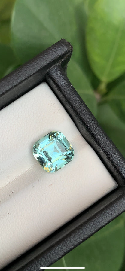 3.40 Ct Perfect Step cushion Cut Seafoam Tourmaline from Afghanistan - Gemstone