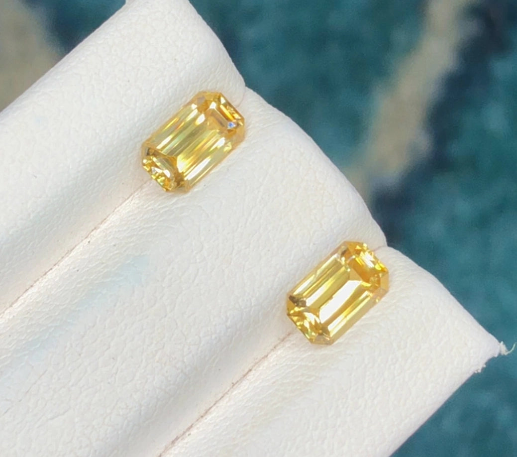 2.40 Ct Zircon Pair - Yellow Emerald Cut Gems with Brilliant Luster - Gemstone