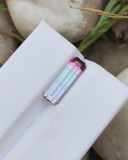 Tourmaline 3.10 Ct Long Emerald Cut Beautiful Bi Colour Tourmaline - Gemstone