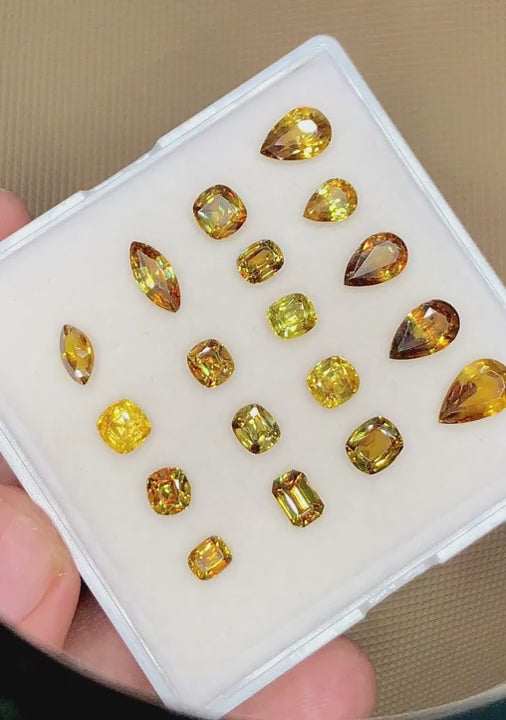 Sphene Lot 14.20 Ct Faceted Cut  Fire Sparkling Yellow Sphenes Lot