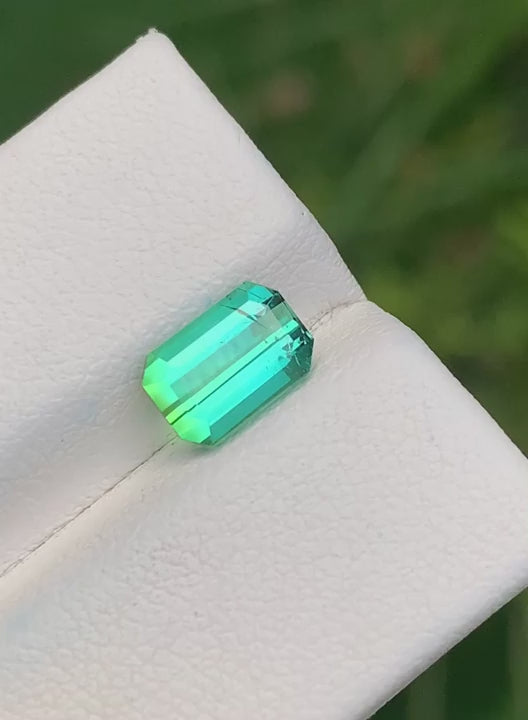 1.95 Ct Neon Green-Blue Tourmaline - Emerald Cut Gemstone Afghanist - Gemstone