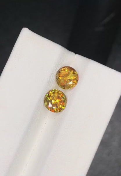 Sphene Matching Pair 2.40 Ct Fancy Cut  Fire Sparkling Yellow Sphene