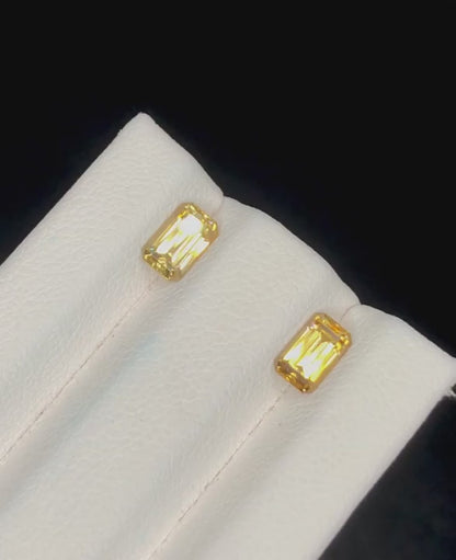 Yellow Zircon Pair 1.95 Ct Perfect Emerald Cut Yellow Zircon Pair - Gemstone