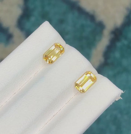 2.40 Ct Zircon Pair - Yellow Emerald Cut Gems with Brilliant Luster - Gemstone