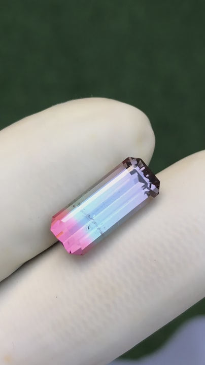 6.207 Crt Perfect Emerald Cut Bi Colour Tourmaline From Afghanistan - Gemstone