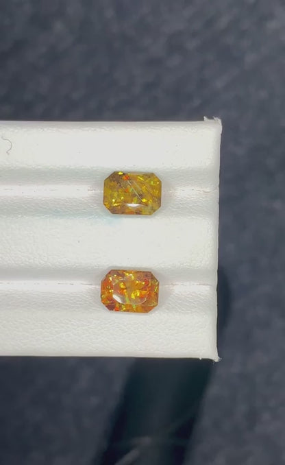 Sphene Pair 3.30 Ct Fancy Cut Beautiful  Fire Sparkly Yellow Sphene